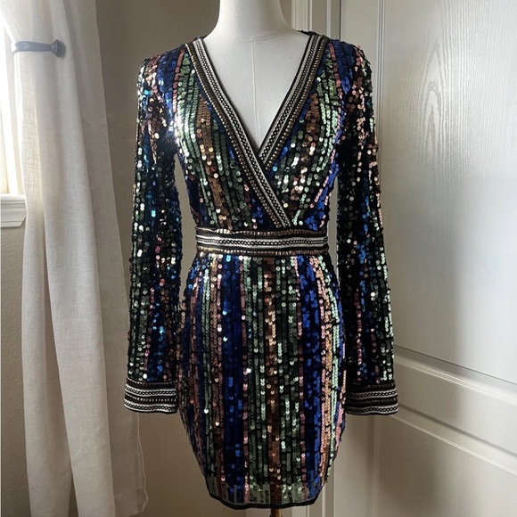Minuet Petite Multicolor Sequin Long Sleeve Dress - Picture 2 of 11